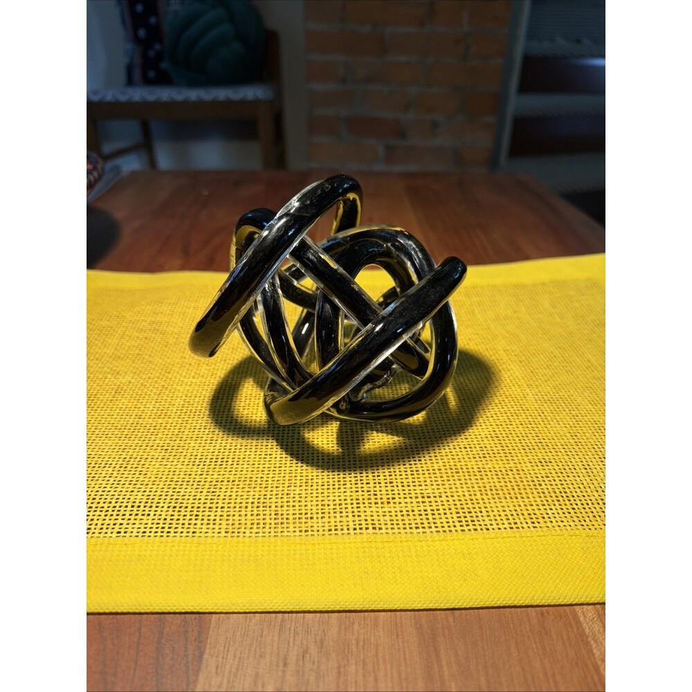 Abstract Knot Sculpture Black And Clear Glass Home Decor Tangled Knot Decorative